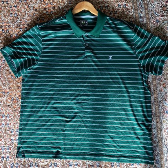 IZOD Golf Polo Shirt Mens XX-Large Green White Stripe Short Sleeves - Picture 4 of 10